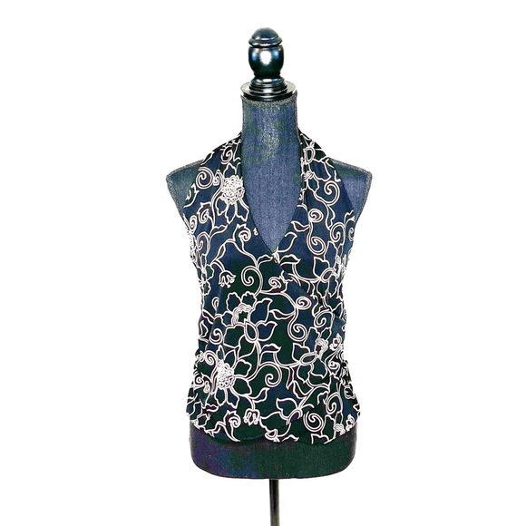 Black House White Market Floral Blouse Halter style Black and White Size Small. - Picture 1 of 3